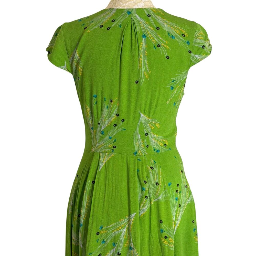 Free People Midi Dress Boho Fit Flare Floral Cap Sleeve Surplice Green 2 - Picture 6 of 8